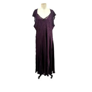 Komarov Purple Crinkle Cap‎ Sleeve Pleat Maxi Dress Plus Size 2X